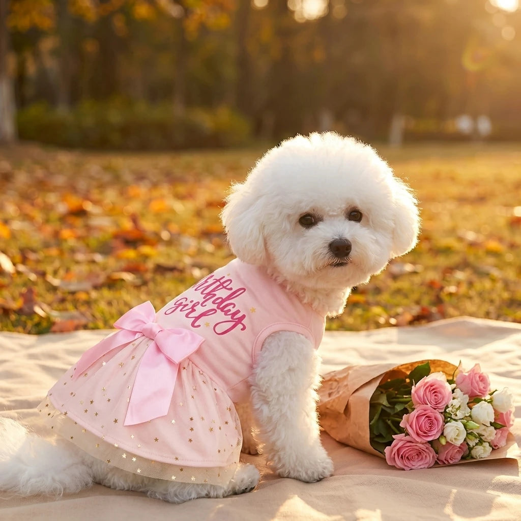 Pink Tulle Bowknot Sequin Dog Dress