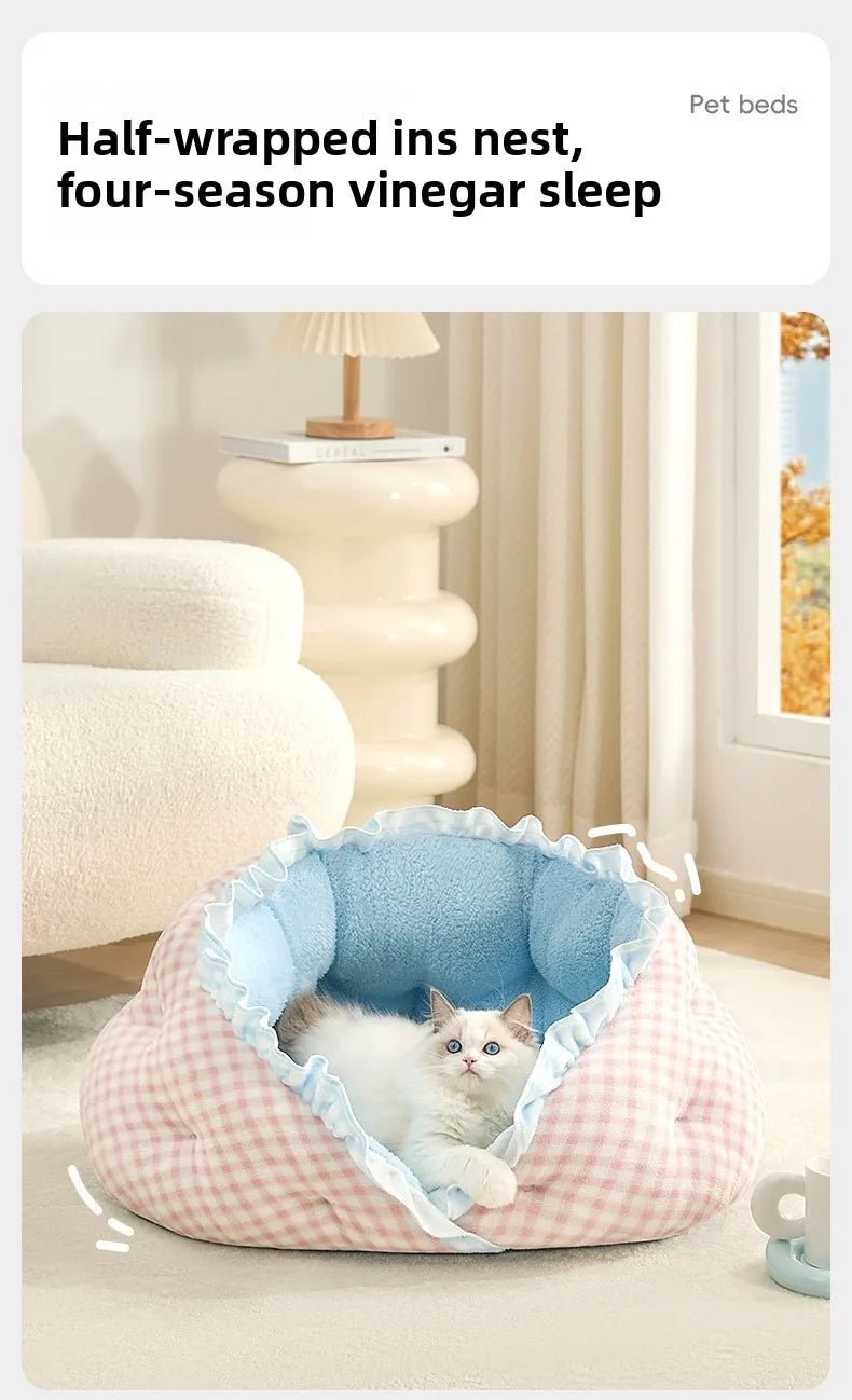 Semi-Enclosed Pet Bed – Cozy All-Season Nest for Dogs & Cats