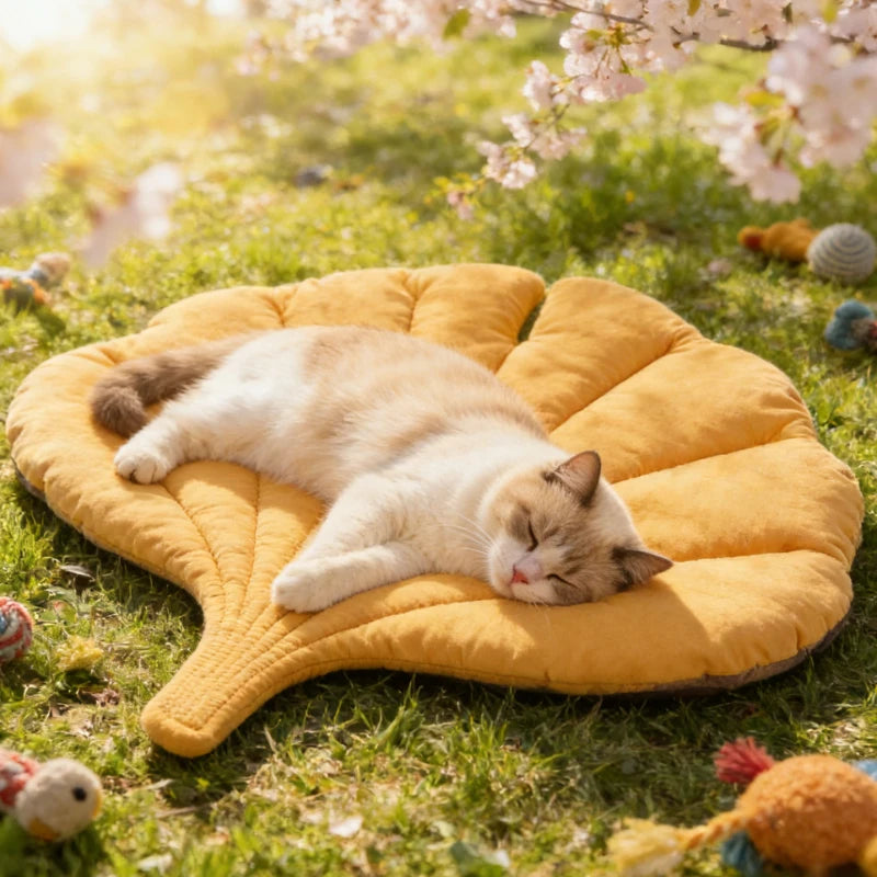 Reversible Leaf Pet Cushion – Non-Slip Travel Bed Mat