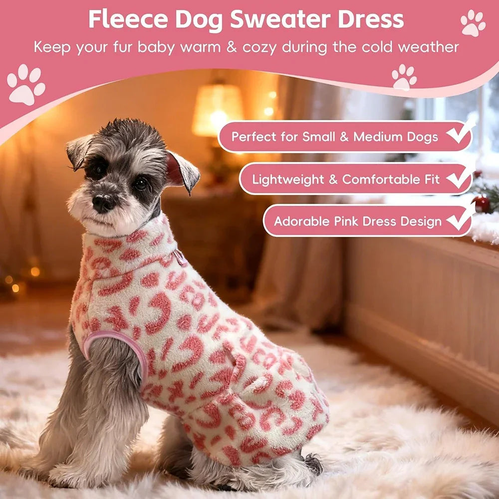 Leopard Fleece Winter Pet Dress