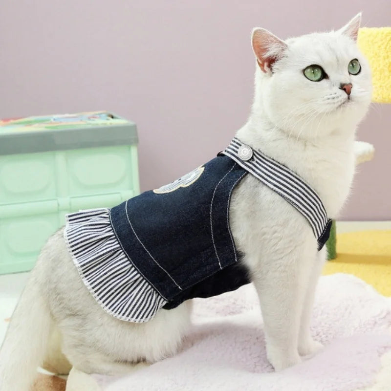 Retro Striped Denim Skirt for Dogs