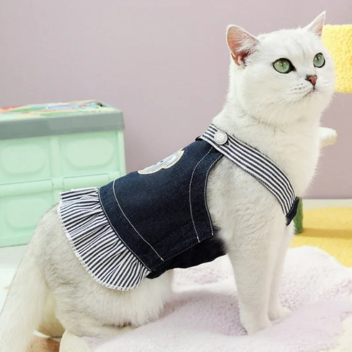 Retro Striped Denim Skirt for Dogs