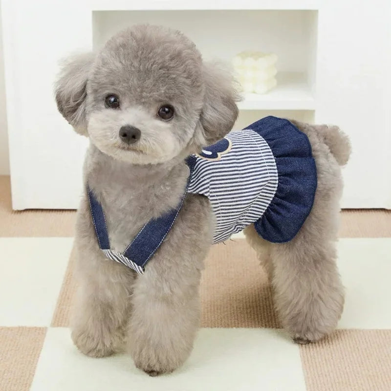 Retro Striped Denim Skirt for Dogs