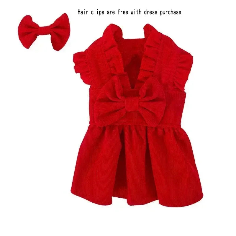 Winter Bow Dress Set for Dogs