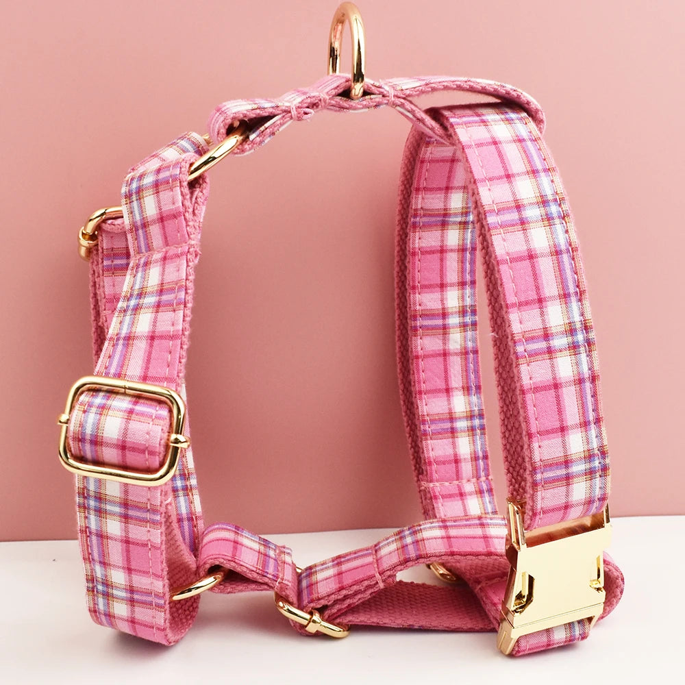 Plaid Dog Collar, Harness & Leash Set – Personalized