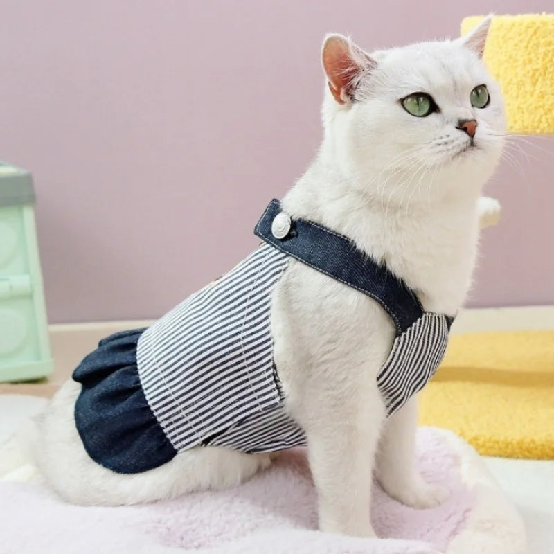 Retro Striped Denim Skirt for Dogs