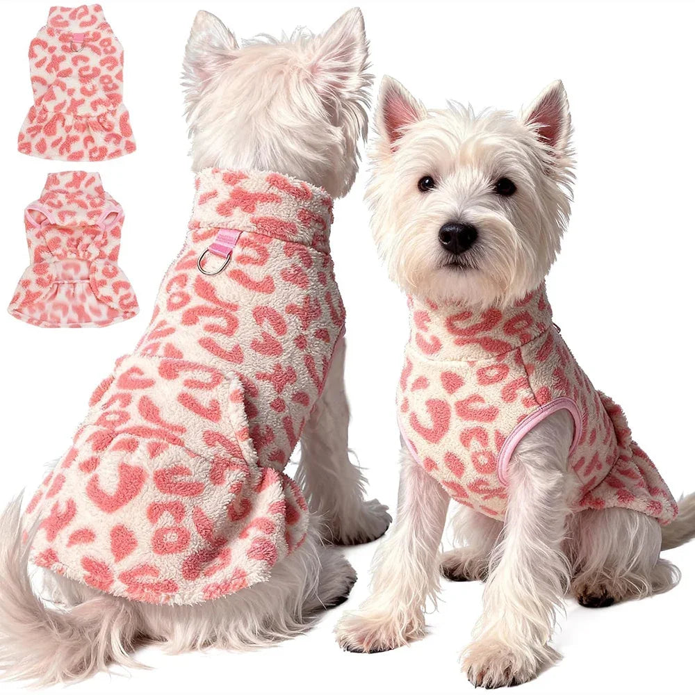 Leopard Fleece Winter Pet Dress