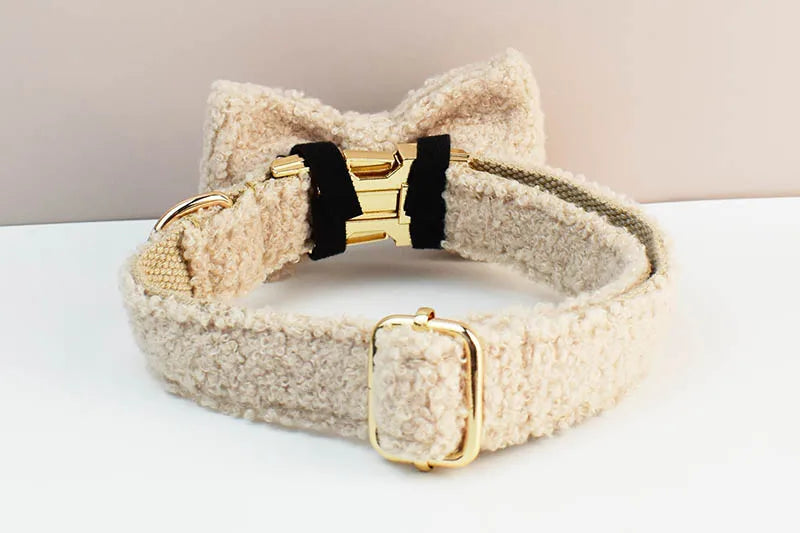 Velvet Dog Collar & Leash Set – Personalized Nameplate