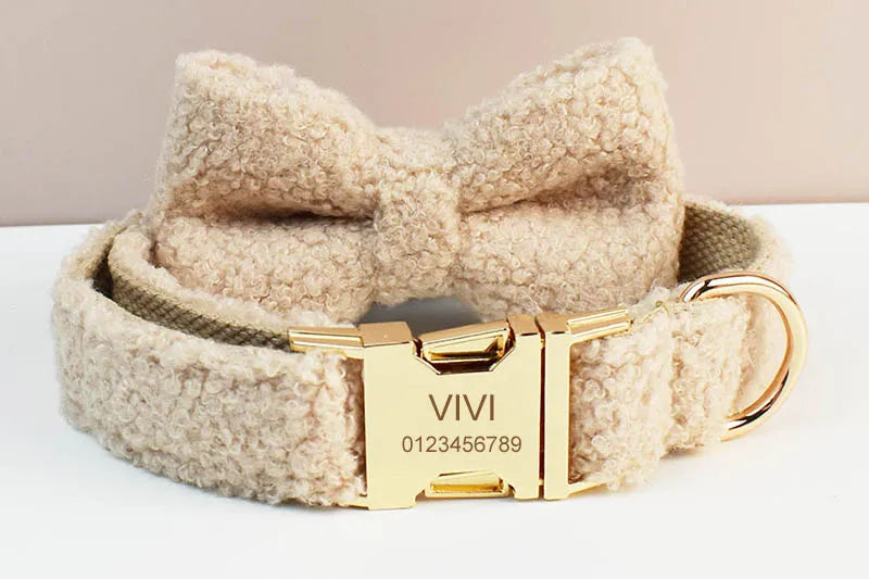 Velvet Dog Collar & Leash Set – Personalized Nameplate