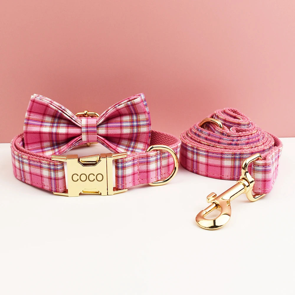 Plaid Dog Collar, Harness & Leash Set – Personalized