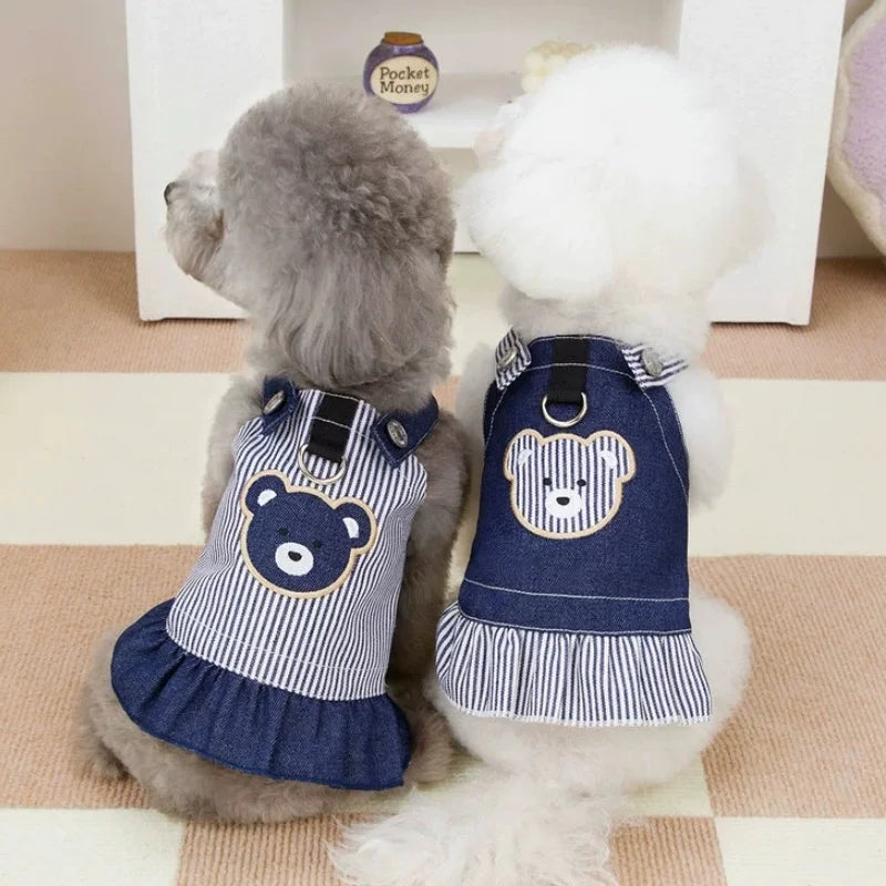 Retro Striped Denim Skirt for Dogs
