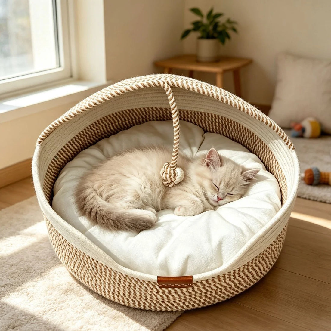Rope Cat Bed Basket – Cozy Nest with Play Rope