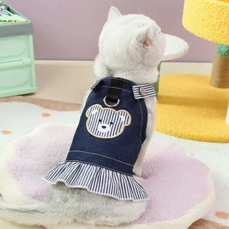 Retro Striped Denim Skirt for Dogs