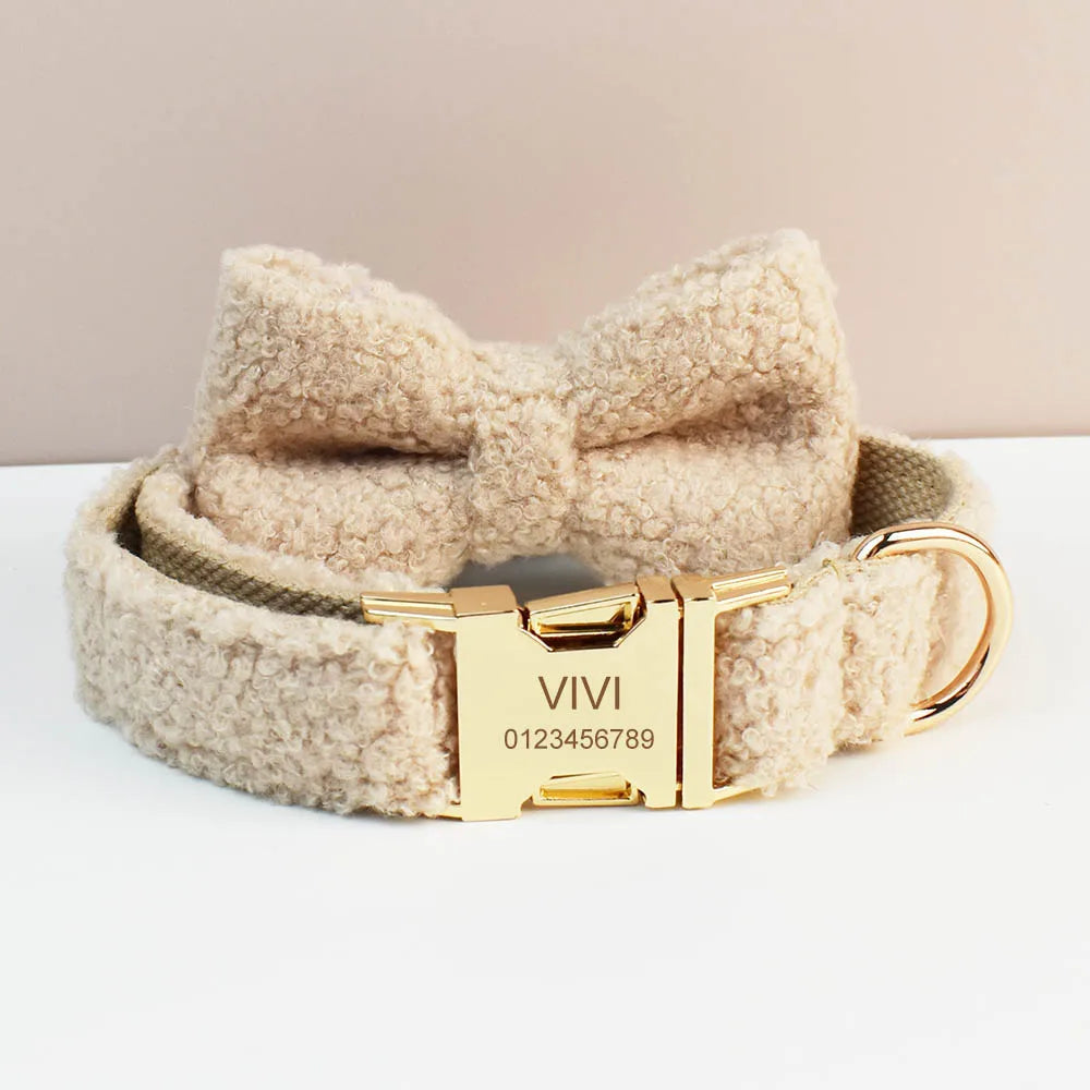 Velvet Dog Collar & Leash Set – Personalized Nameplate