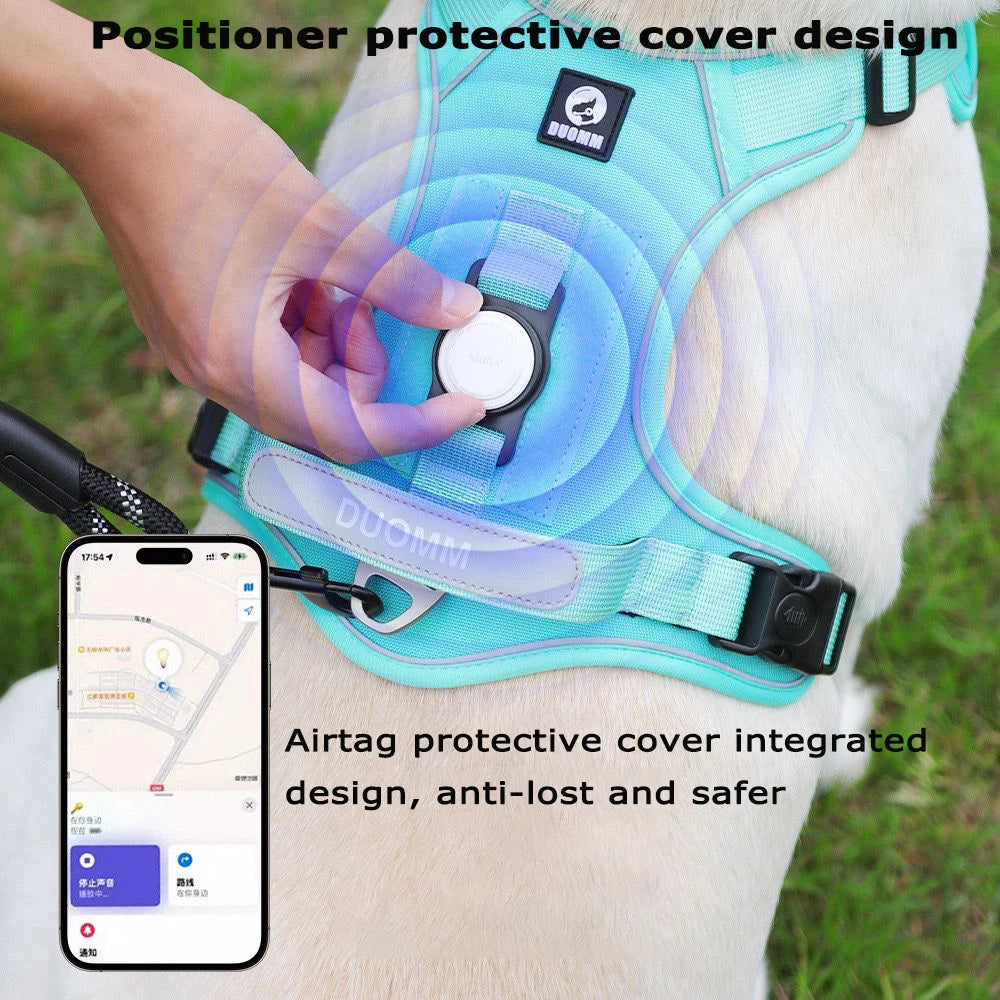 Reflective Dog Harness & Leash Set with Tracker Holder