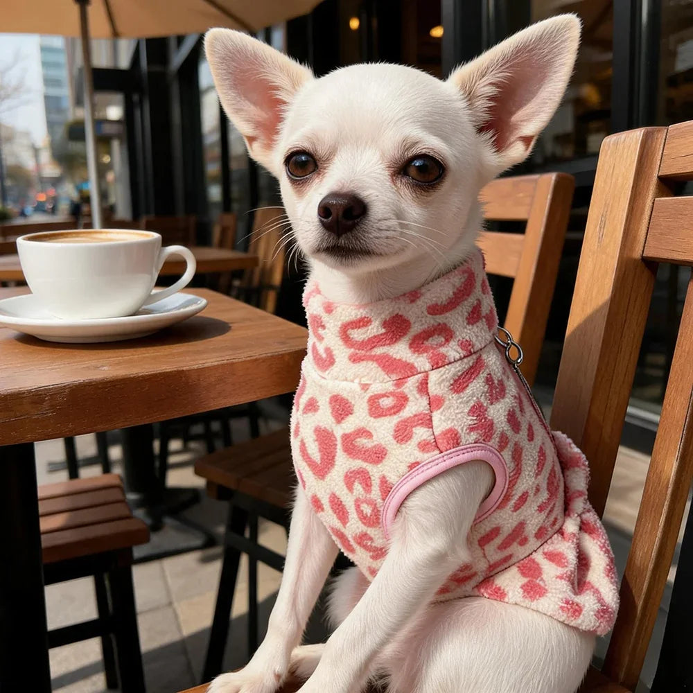Leopard Fleece Winter Pet Dress