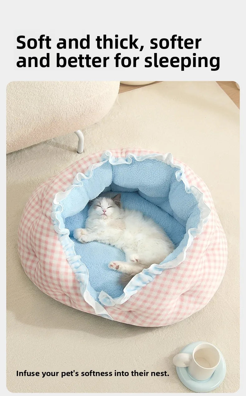 Semi-Enclosed Pet Bed – Cozy All-Season Nest for Dogs & Cats