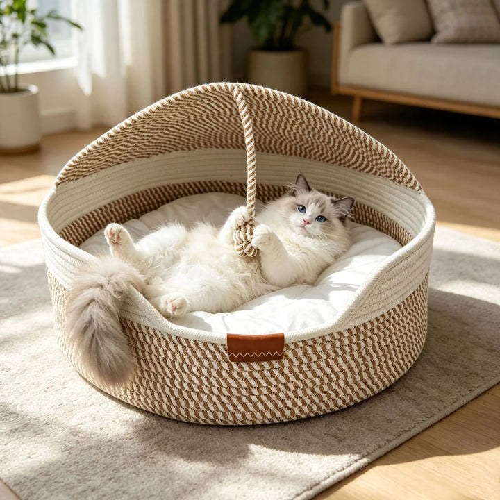 Rope Cat Bed Basket – Cozy Nest with Play Rope