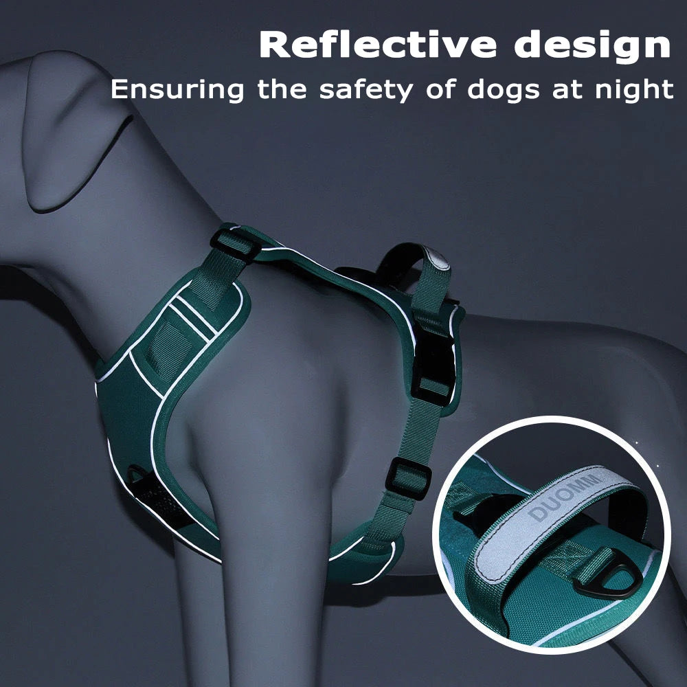 Reflective Dog Harness & Leash Set with Tracker Holder