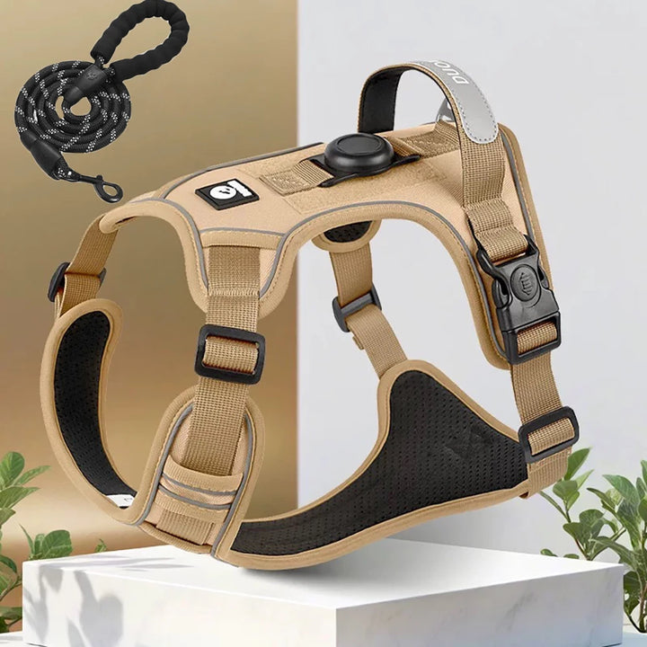 Reflective Dog Harness & Leash Set with Tracker Holder