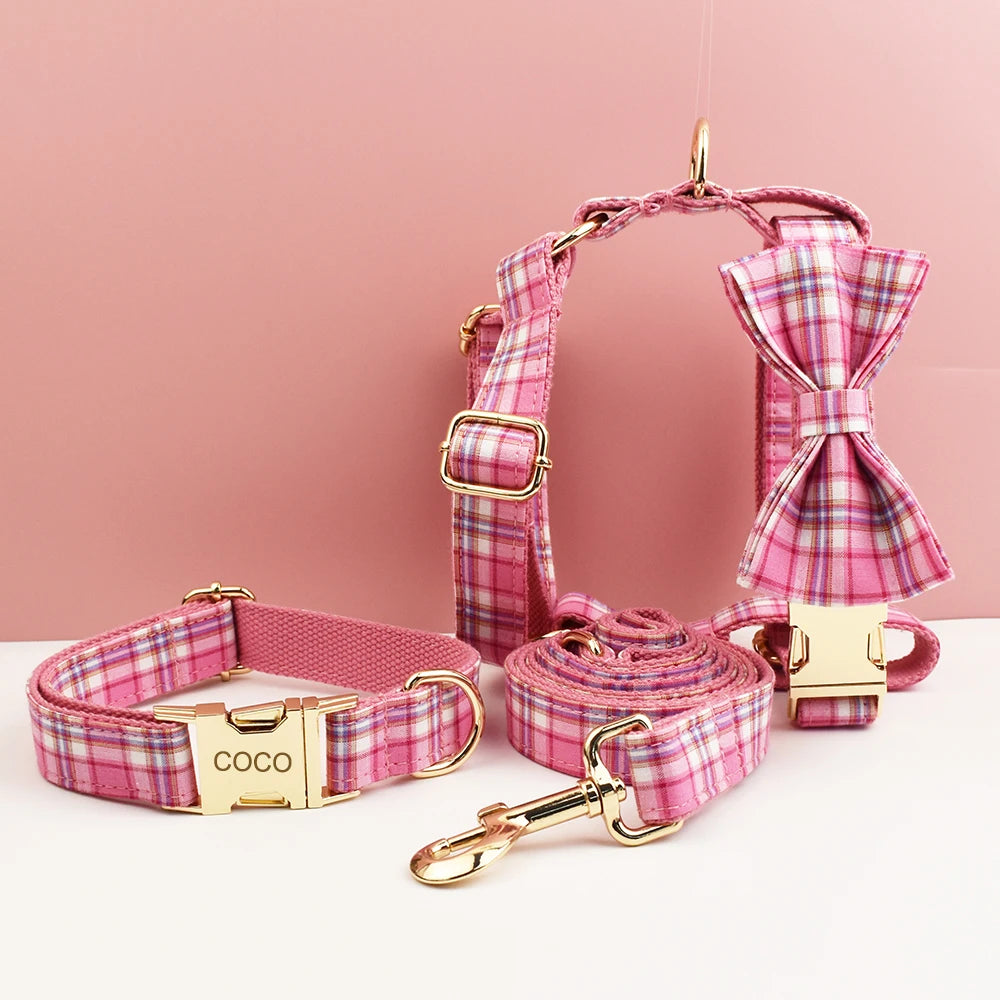 Plaid Dog Collar, Harness & Leash Set – Personalized