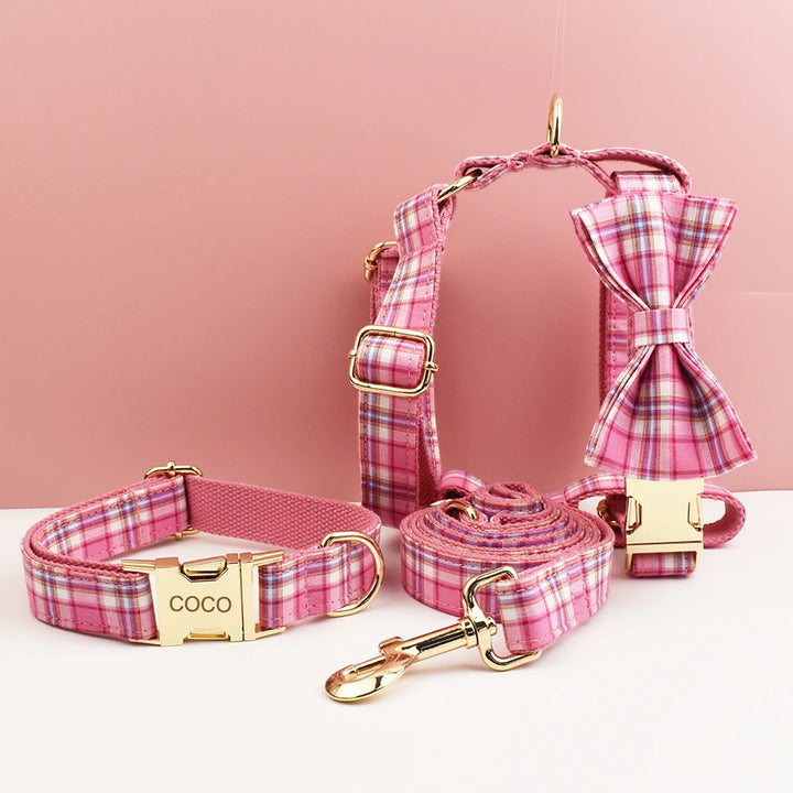 Plaid Dog Collar, Harness & Leash Set – Personalized