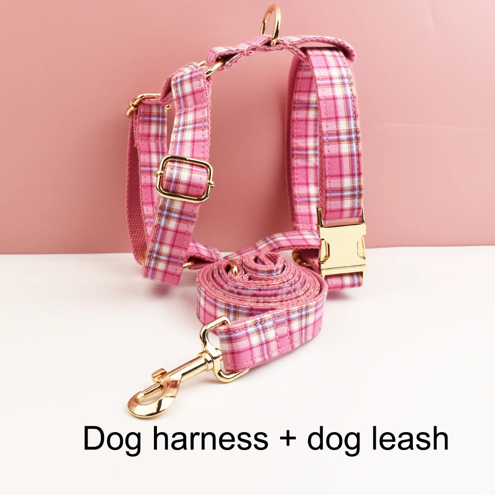 Plaid Dog Collar, Harness & Leash Set – Personalized