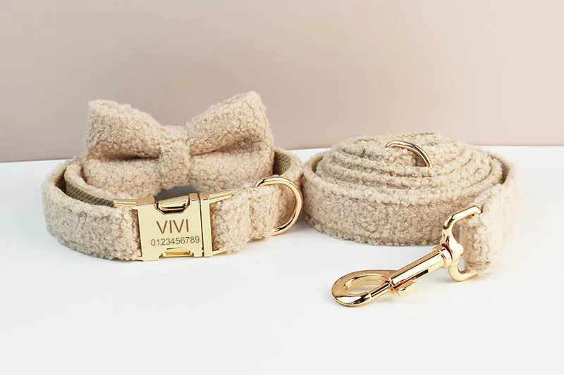 Velvet Dog Collar & Leash Set – Personalized Nameplate