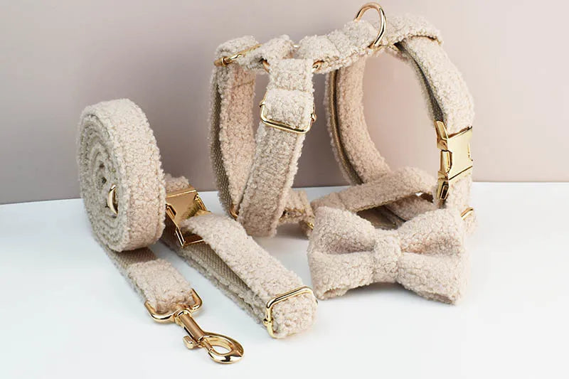 Velvet Dog Collar & Leash Set – Personalized Nameplate