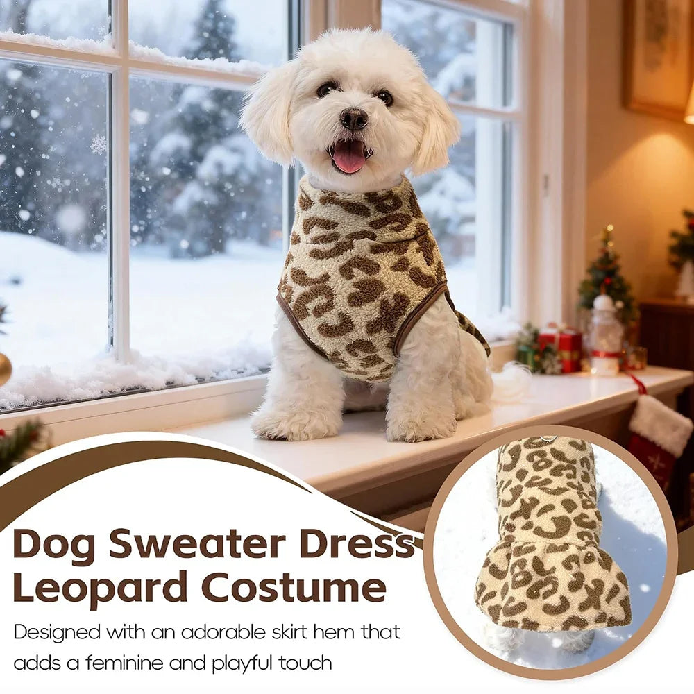 Leopard Fleece Winter Pet Dress