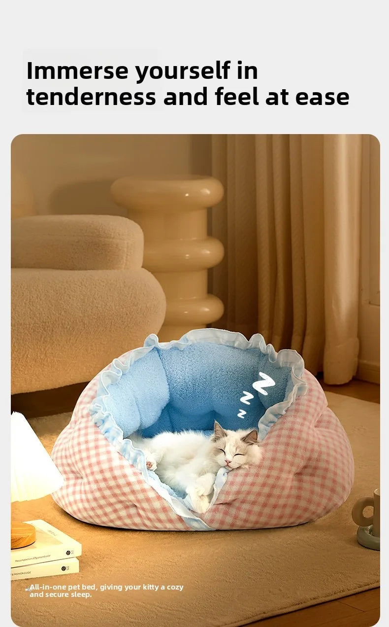 Semi-Enclosed Pet Bed – Cozy All-Season Nest for Dogs & Cats