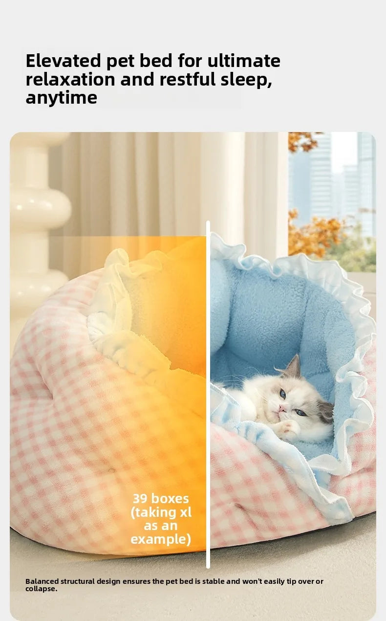 Semi-Enclosed Pet Bed – Cozy All-Season Nest for Dogs & Cats