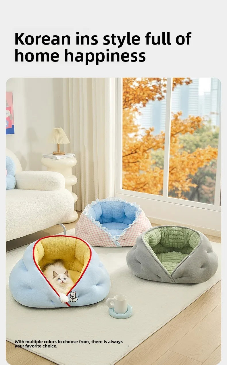 Semi-Enclosed Pet Bed – Cozy All-Season Nest for Dogs & Cats