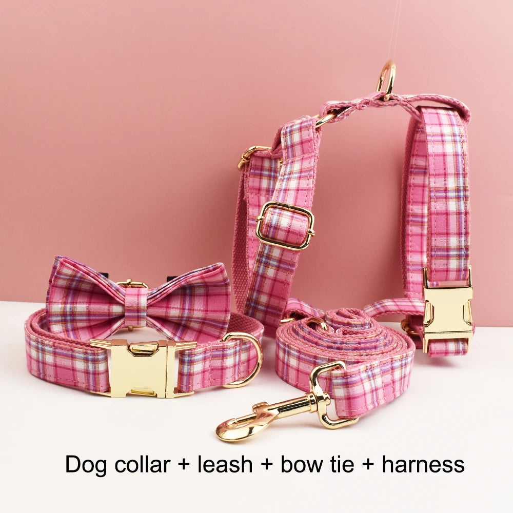 Plaid Dog Collar, Harness & Leash Set – Personalized