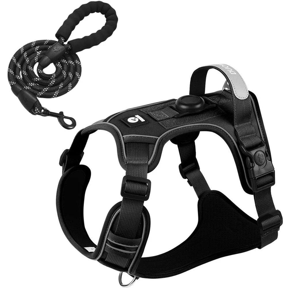 Reflective Dog Harness & Leash Set with Tracker Holder
