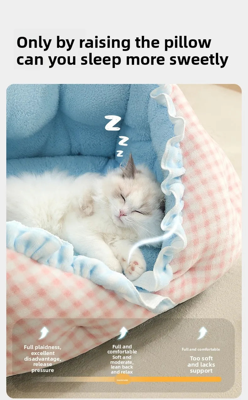 Semi-Enclosed Pet Bed – Cozy All-Season Nest for Dogs & Cats