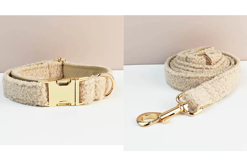 Velvet Dog Collar & Leash Set – Personalized Nameplate