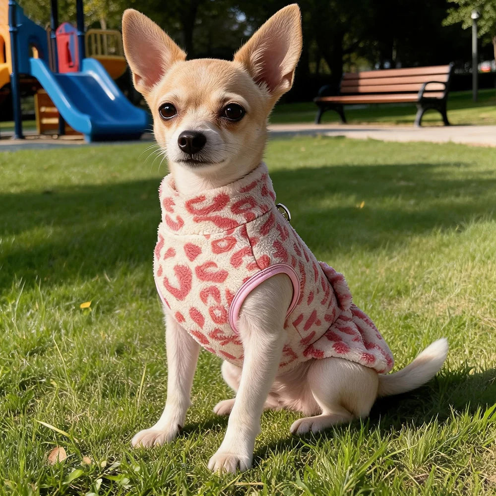 Leopard Fleece Winter Pet Dress