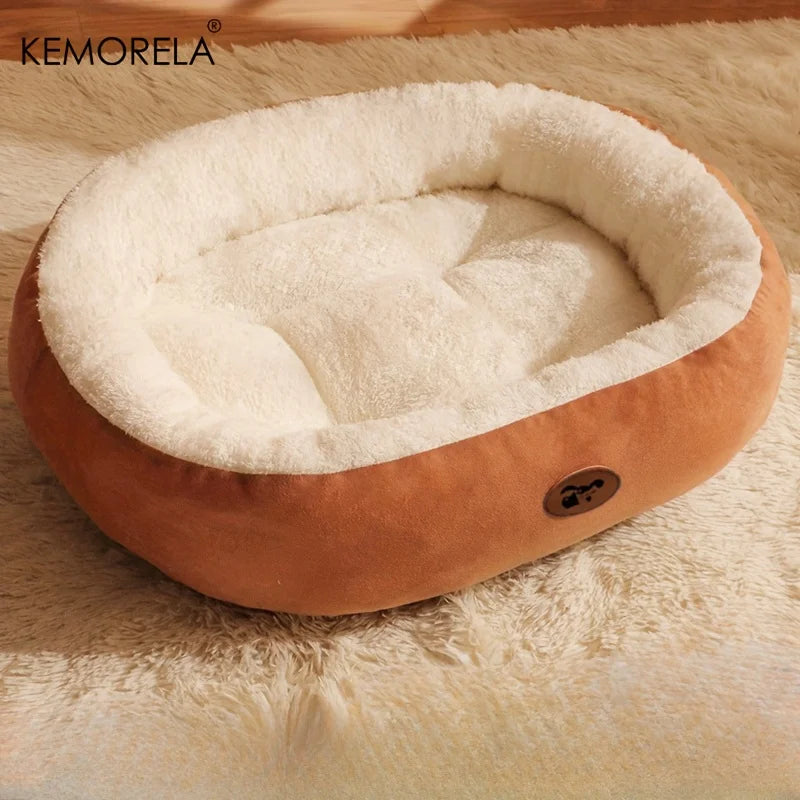 Plush Oval Pet Bed – Washable Cushion for Dogs & Cats