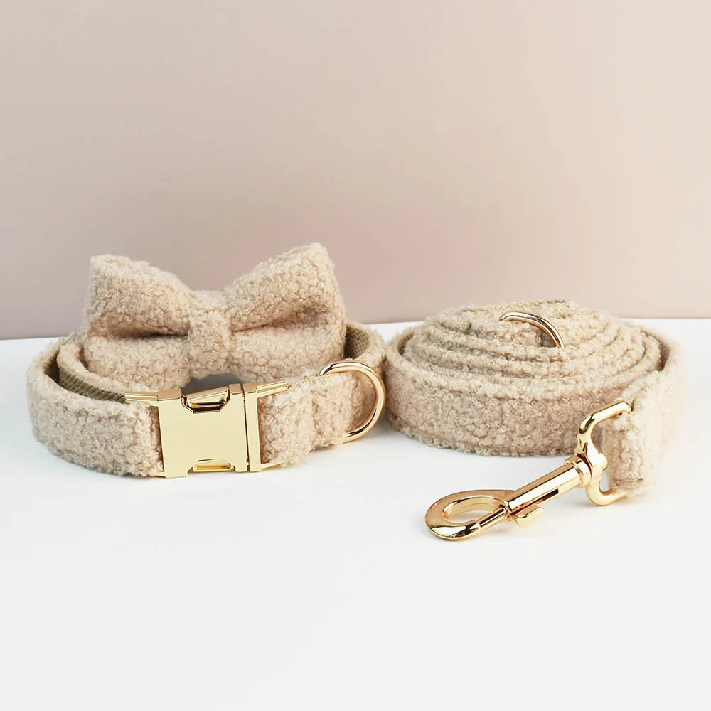 Velvet Dog Collar & Leash Set – Personalized Nameplate